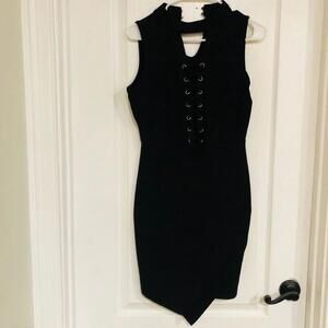 New Look Women's Mini Dress Lace Up Details Sleeveless Keyhole Neck Black Medium